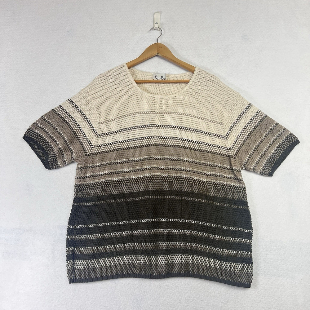 Vintage Reba Rose Womens Sweater Plus Size 22/24 Black Tan Stripe Short Sleeve